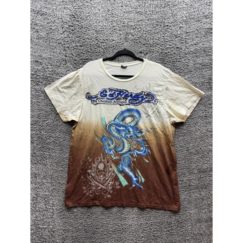 Vintage Y2k Ed Hardy Blue Dragon Graphic Short Sleeve Tee Multicolor Size L/XL